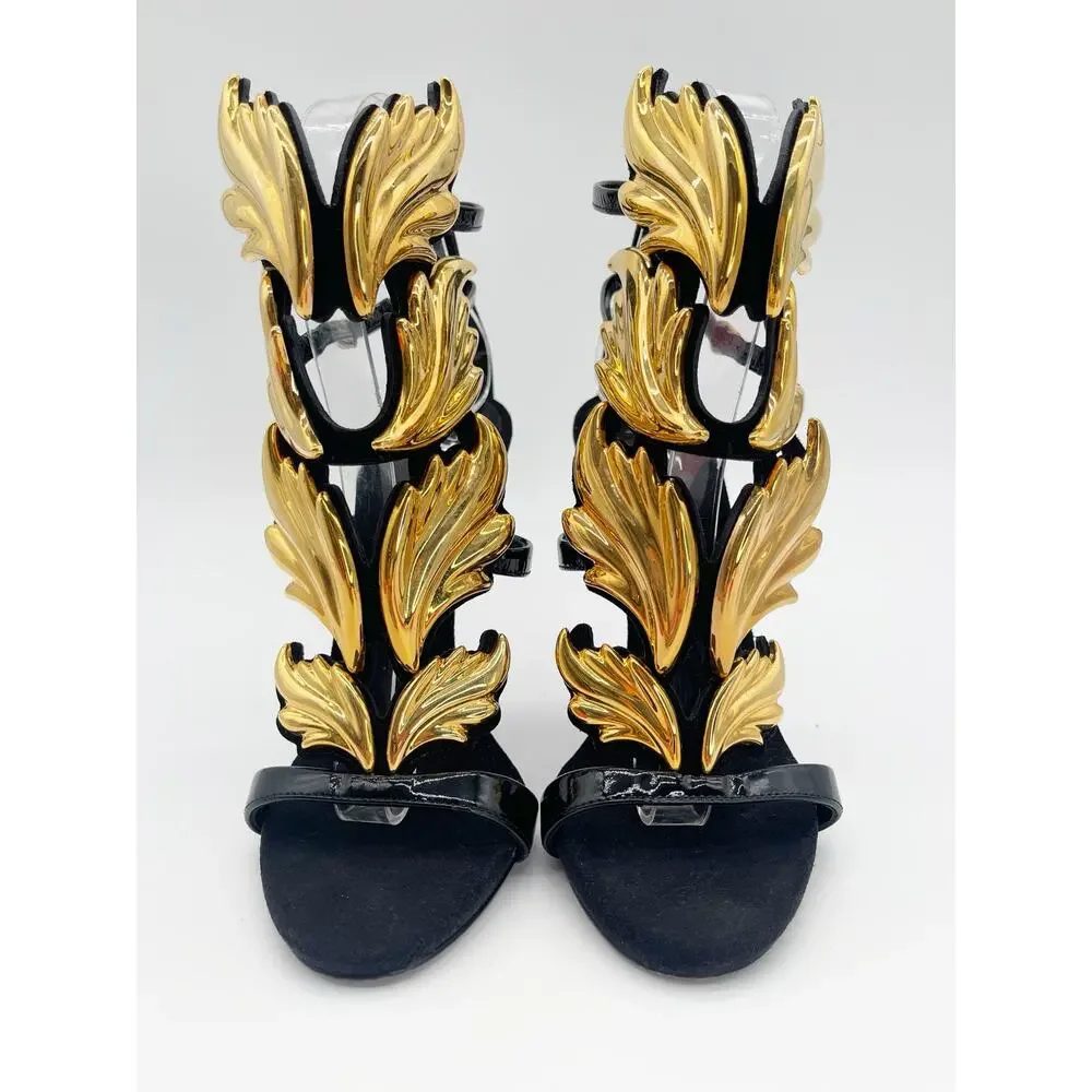 Giuseppe Zanotti Rare Cruel Summer Coline Black Gold Wing Stiletto Sandals IT 36